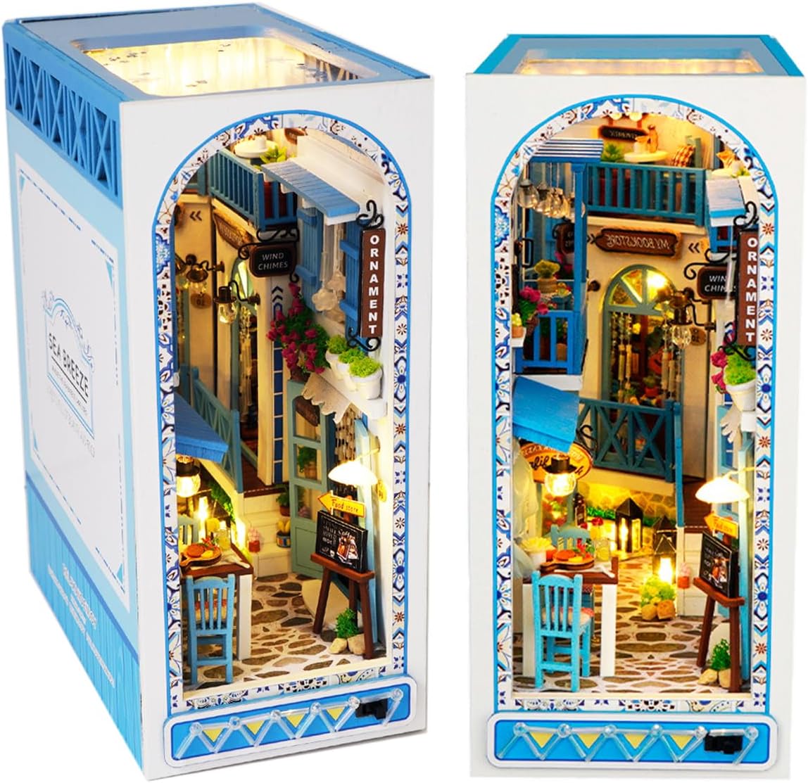 DIY Book Nook Kit, Wooden Book Nook Dollhouse Kit, Diy Miniature House Kit, 3D Miniature kit Decorative Bookcase, Bookshelf Decor (Sea Breeze Realm)