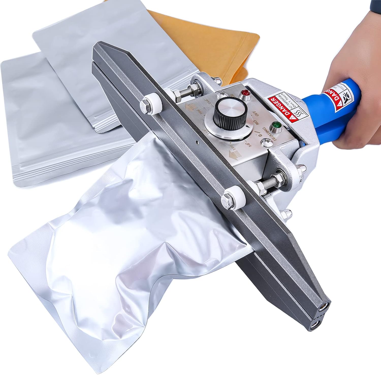 Mylar Bag Heat Sealer Crimp Heat Sealer Portable Hand Held Sealer | For Plastic Bags Snack Bag Food Storage (12 inch)