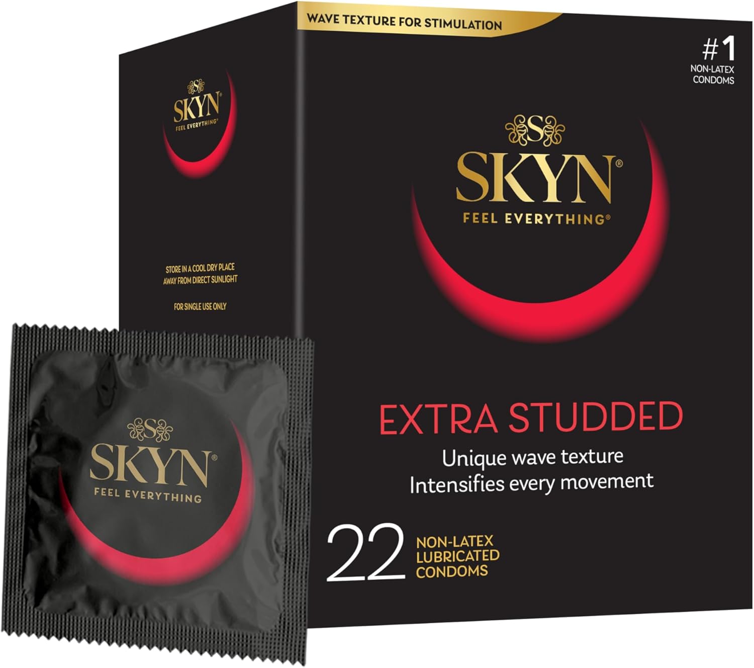 SKYN Extra Studded, 22 Count, Lubricated Latex-Free Condoms, Unique Texture Intensifies Every Moment​