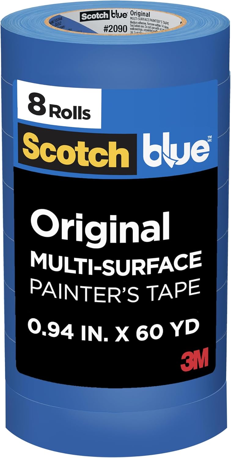 ScotchBlue Painter's Tape, 0.94" Width x 60 Yards, 8 Rolls, Blue, Multi-Surface, Indoor/Outdoor, 45% Renewable Resources, No Residue, DIY, Glass, Wood, 0.94 inches, Made in USA or Imported