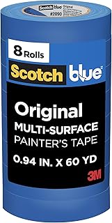 ScotchBlue Painter's Tape, 0.94" Width x 60 Yards, 8 Rolls, Blue, Multi-Surface, Indoor/Outdoor, 45% Renewable Resources, No Residue, DIY, Glass, Wood, 0.94 inches, Made in USA or Imported