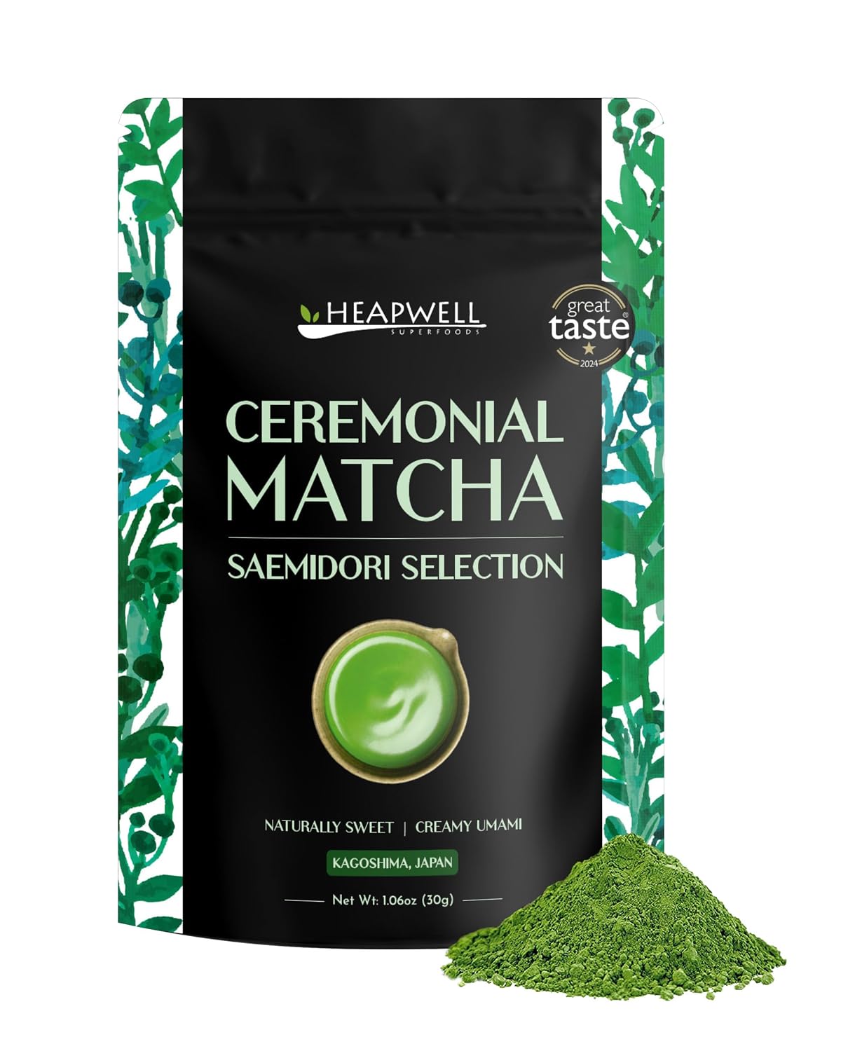Heapwell Ceremonial Grade Matcha Powder, Saemidori, Kagoshima, 1.05 oz