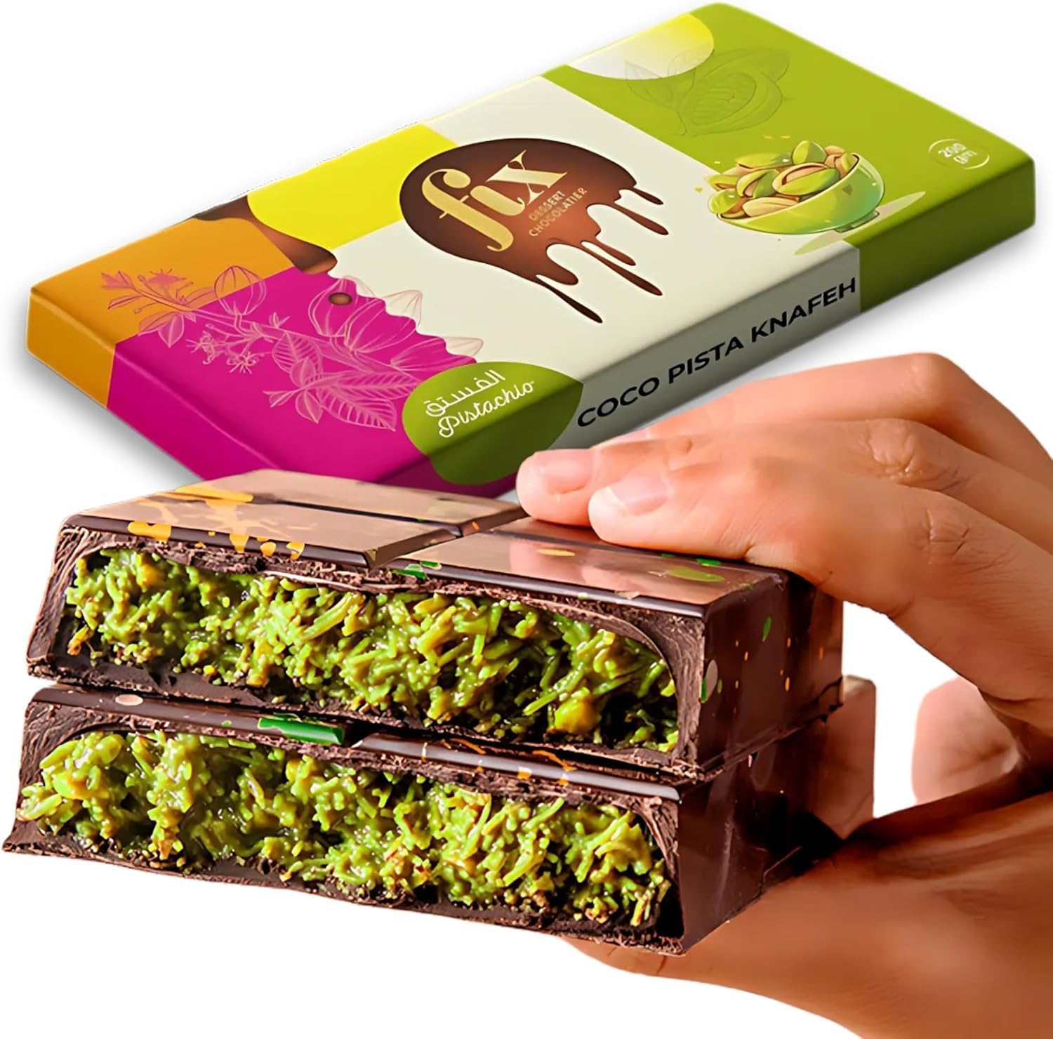 Velafee Dubai Chocolate Bar Pistachio Kunafa Fit 200g Dubai Kunefe Chocolate with Lots of Kadayi Pistachio Small Gifts for Snack Treats Kids Family & Friend