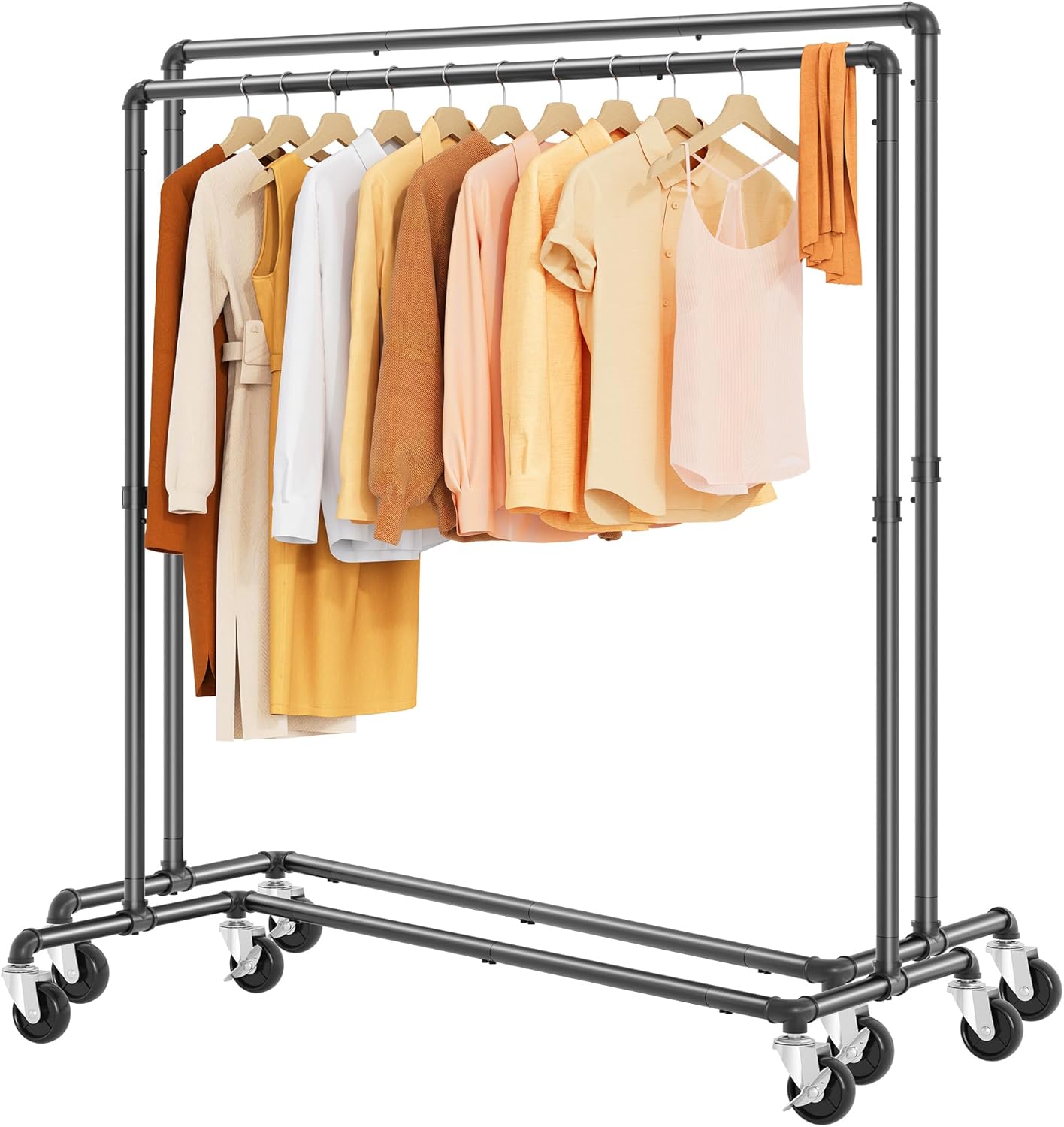 Tajsoon 2 Pack Garment Racks for Hanging Clothes Z Rack Hold 250LBS, Industrial Clothing Rack with Lockable Wheels, Heavy Duty Clothes Rack for Storage and Organization in Bedroom, Laundry Room, Black