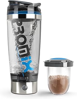 Promixx Pro Shaker Bottle (iX-R Edition) | Rechargeable, Powerful for Smooth Protein Shakes | includes Supplement Storage - BPA Free | 20oz Cup (Silver Blue/Gray)