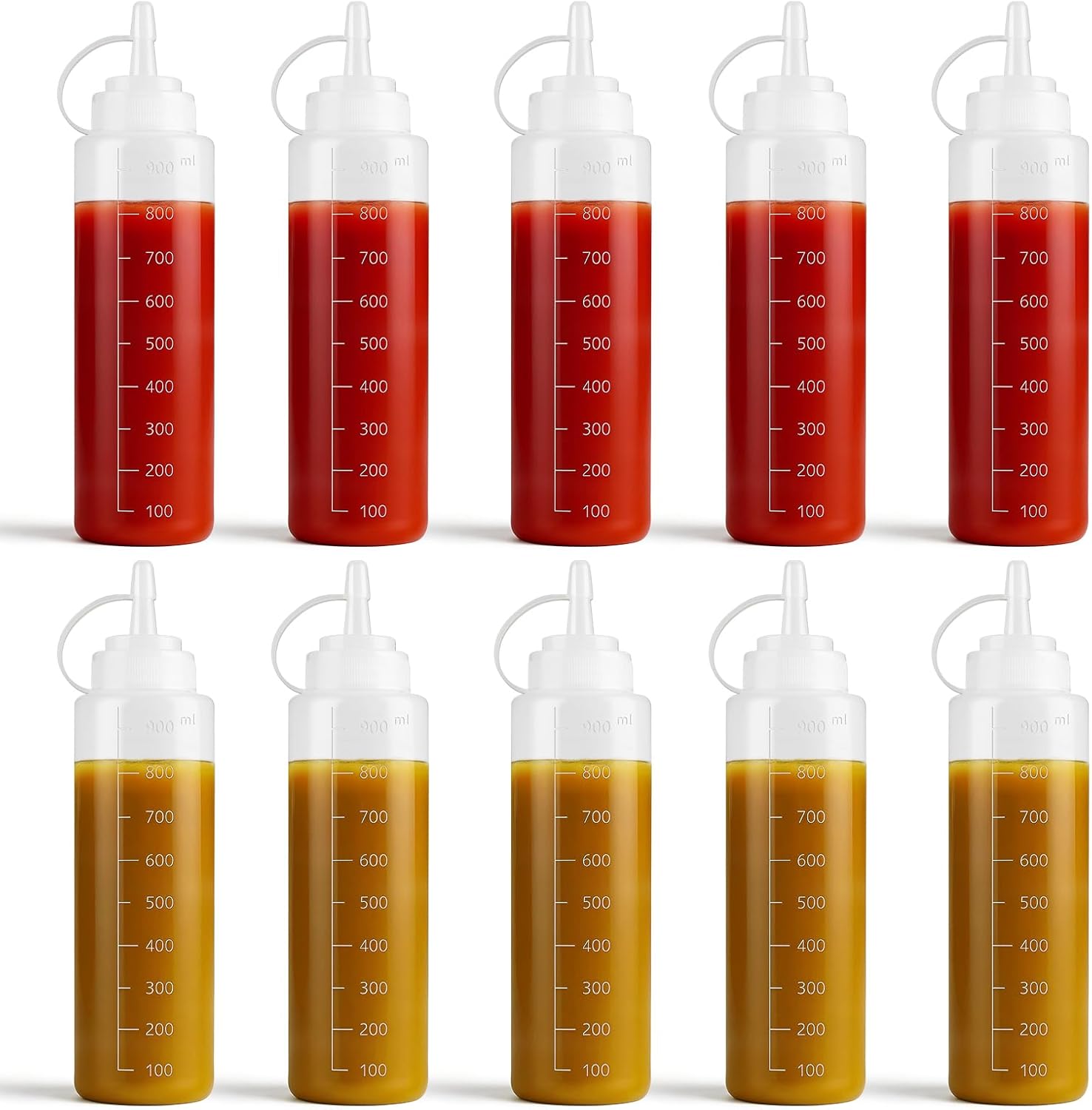 10 Pcs 32 oz Squeeze Bottle Large Plastic Clear Wide Mouth Squeeze Bottles, Plastic Squeeze Bottles for Condiment Sauces Chocolate Ketchup Mustard BBQ Grill Restaurant