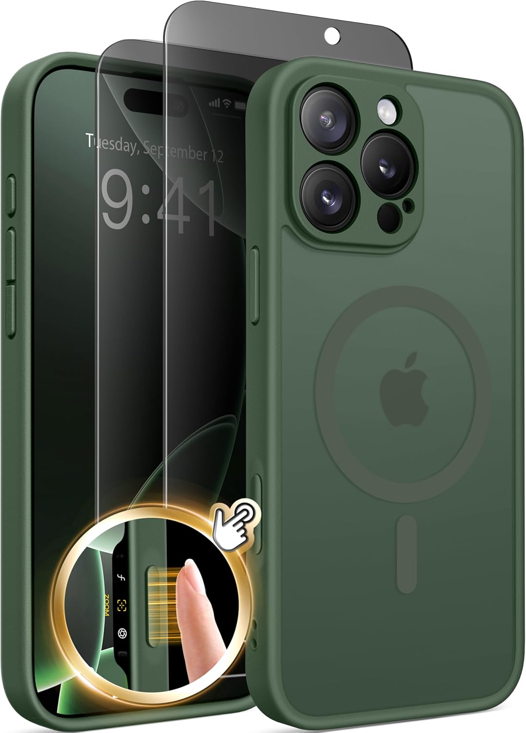 GolbinBox Magnetic for iPhone 16 Pro Case with Camera Control Button,Compatible with MagSafe,[Full Camera Protection][Privacy Screen Protector] Matte Translucent Phone Cover for iPhone 16 Pro(Green)