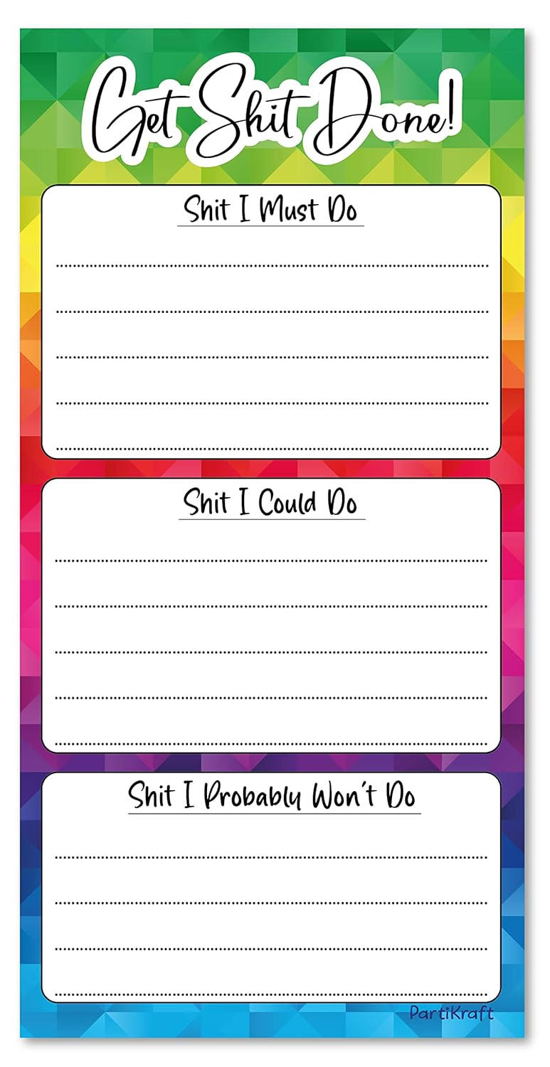 PartiKraft - Get Sh*t Done! - Sweary To Do List Notepad - 50 Sheet DL Note Pad (1 x Notepad)