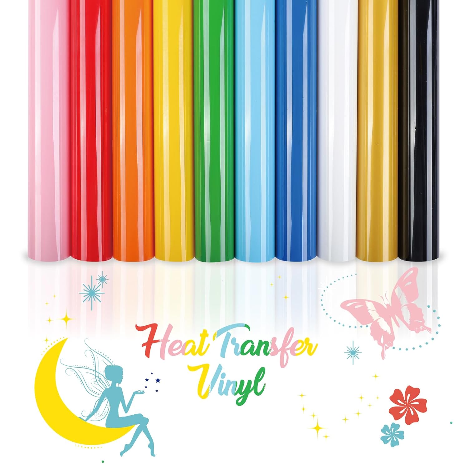 Heat Transfer Vinyl 10 Sheets Iron on Vinyl Sheets for Fabric 30.5x 21cm Transfer Plotter Film Textile for Ironing on T-Shirt Fabrics Bags Textiles DIY