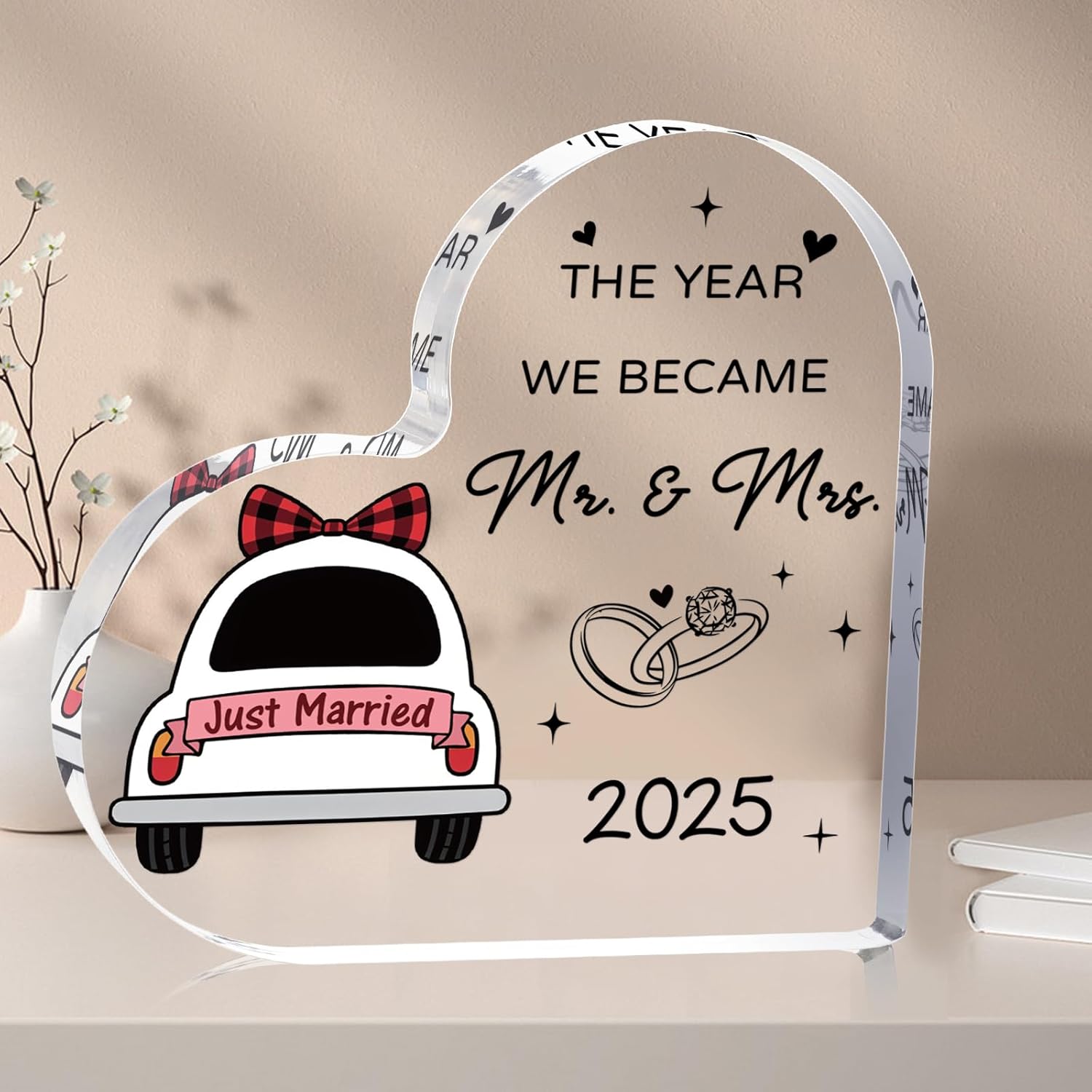 Welsky Wedding Gifts for Bride and Groom 2025, Acrylic Plaque Mr and Mrs Gifts, Wedding Gift for Couple, Bridal Shower Gifts for Her Newlyweds, Just Married Keepsake Paperweight