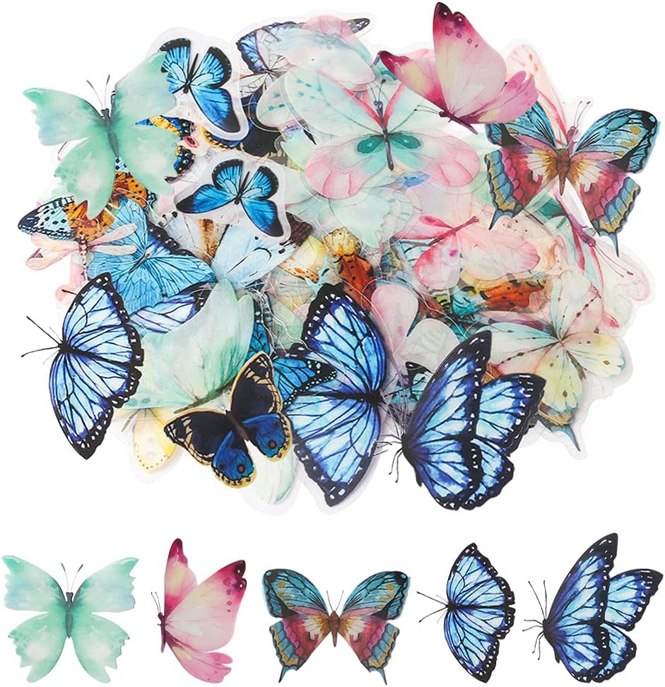 nuoshen 80Pcs Butterfly Stickers, 40 Styles Multicolor Crafts Butterflies Sticker for Decorating Cup Scrapbook Notebook Card Letters Wall Window