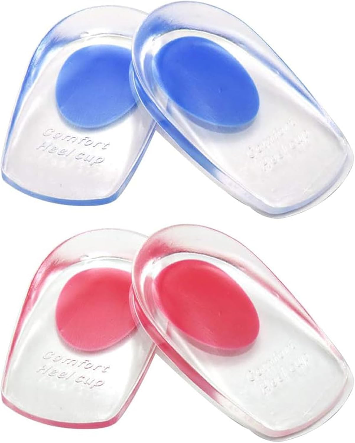 2 Pairs Gel Heel Cups, Silicone Heel Cup Pads for Plantar Fasciitis, Heel Spur & Achilles Pain, Gel Heel Cups and Cushions Absorbing Support (L)