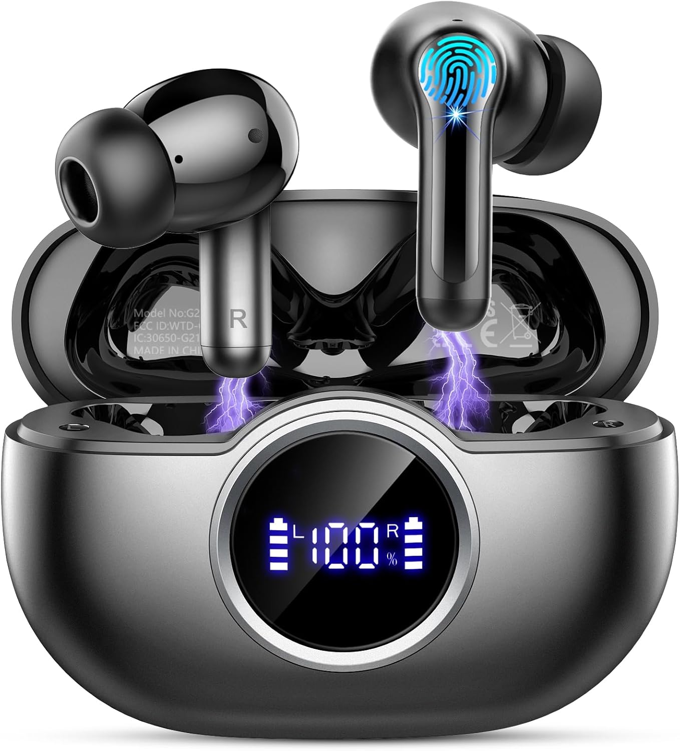 Wireless Earbuds, Bluetooth 5.4 Headphones in Ear with 4 ENC Mic, 2025 New Wireless Headphones Deep Bass Stereo Ear Buds, Noise Cancelling Bluetooth Earphone 36H Playtime, IP7 Waterproof, LED Display