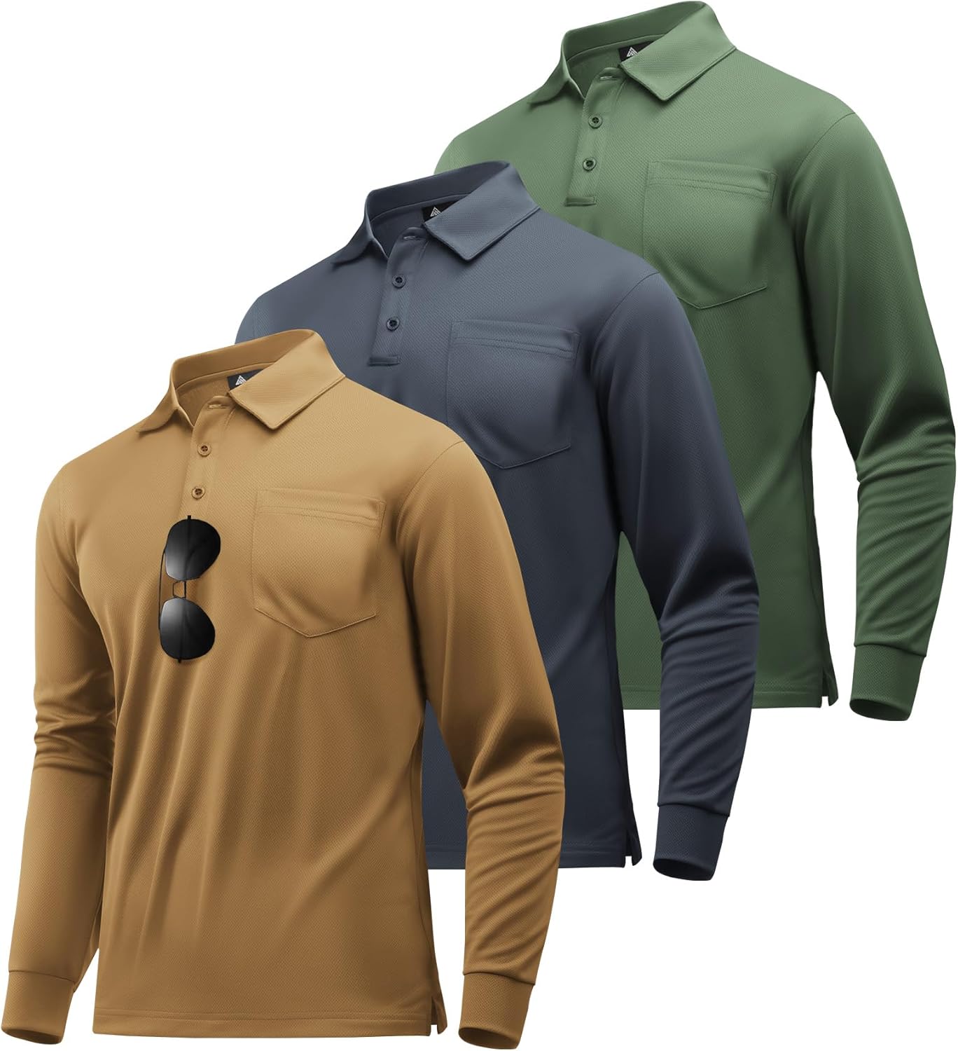 SWISSWELL Long Sleeve Polo Shirts for Men with Pocket 3 Pack Collared Moisture Wicking Performance Golf Shirts