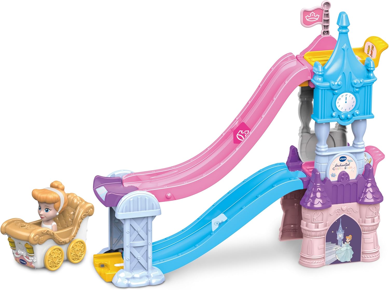 VTech Toot-Toot Drivers Enchanted Castle Slide, Official Disney Princess Playset with Included Cinderella Vehicle, Lights, Phrases, Songs, Interactive Toddler Toy 12 Months, 2, 3, 4+, English Version