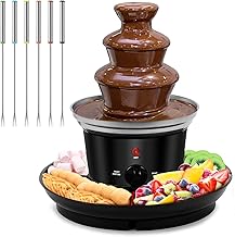 MINI Chocolate Fondue Fountain, 32-Ounce Stainless Steel Electirc Chocolate Fondue Set, 3-Tier Chocolate Melting Foundue Set with 6 Stainless Steel Forks for Chocolate, Butter, Candy (Black)