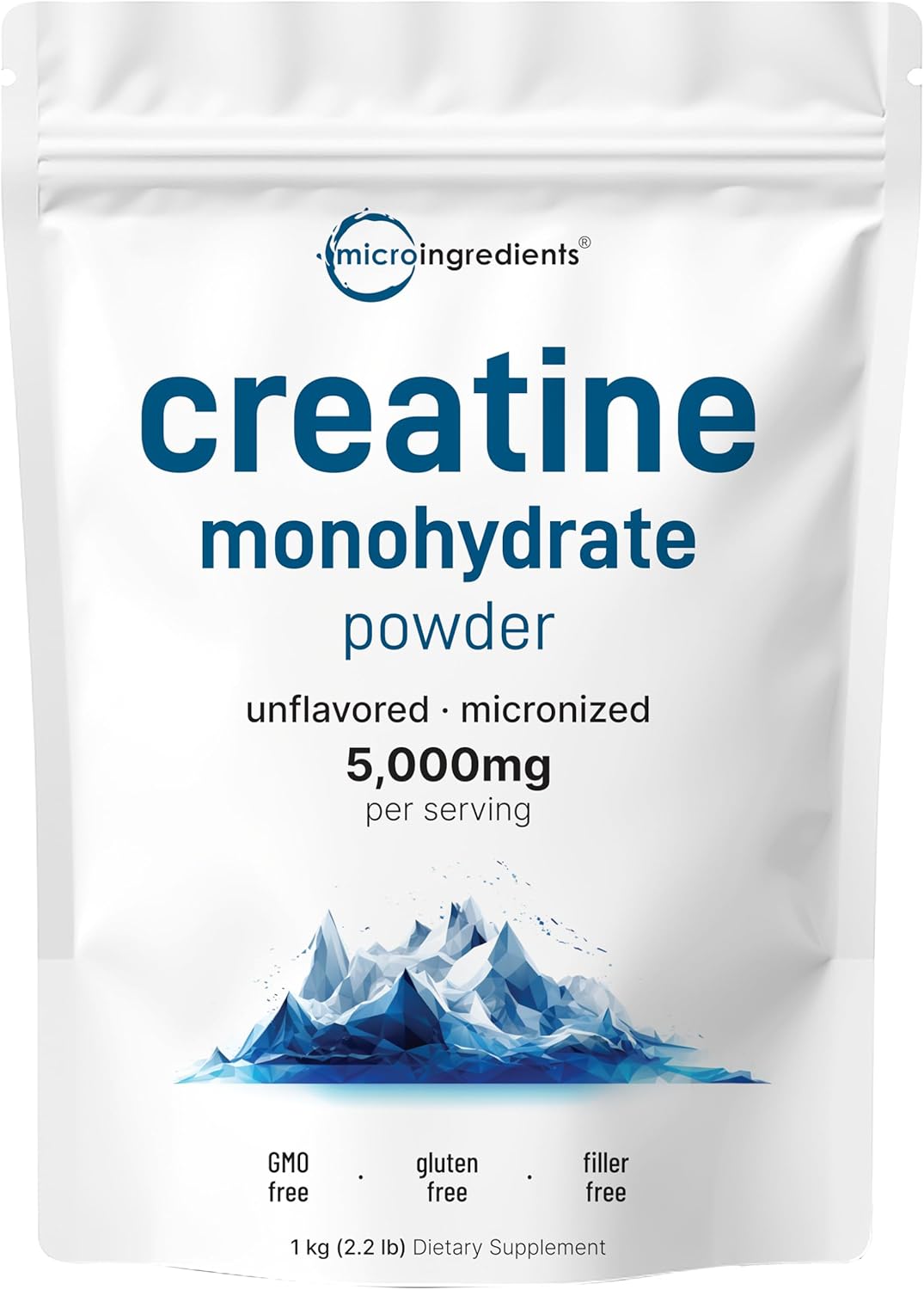 Instant Creatine Monohydrate Powder 1 kg (2.2 Lbs), 5000mg Per Serv, Micronized Creatine Powder, Unflavored, Pure, No Filler, Keto & Vegan Friendly, Easy Dissolve Pre Workout for Women and Men