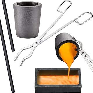 5 Pcs Crucible Metal Melting Gold Kit, Including 1 Clay Graphite Crucibles (4kg), 1 Gold Silver Graphite Ingot Mold, 1 Crucible Tongs, 2 Graphite Crucible Stir Rod Sticks (12 Inch) for Melting Casting