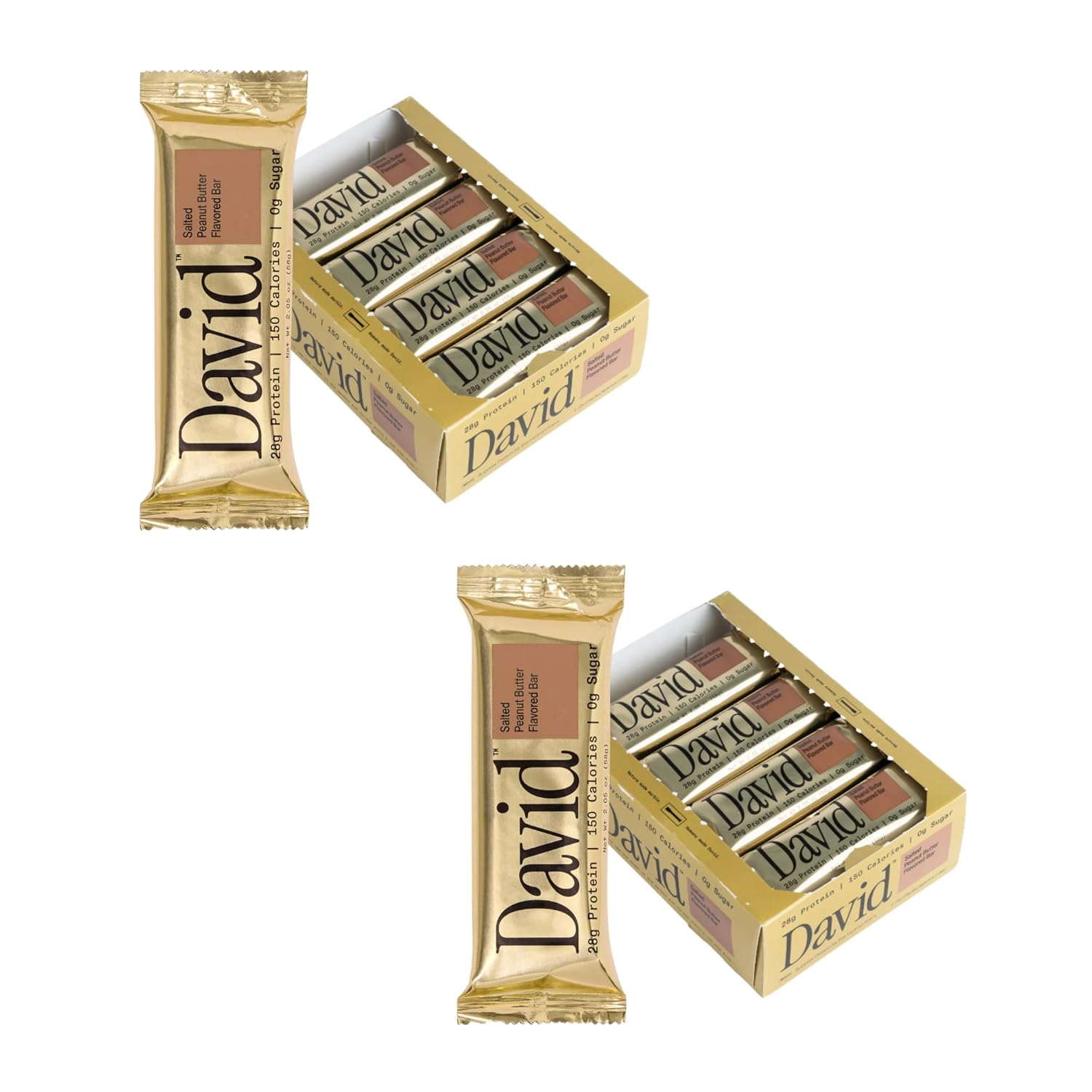 David Protein Bar, Salted Peanut Butter, 24 Protein Bars | 28g of Protein | 150 Calories | 0g of Sugar - High Protein, Low Carb, Gluten Free Protein Bar (2 Pack - 24 ct.)