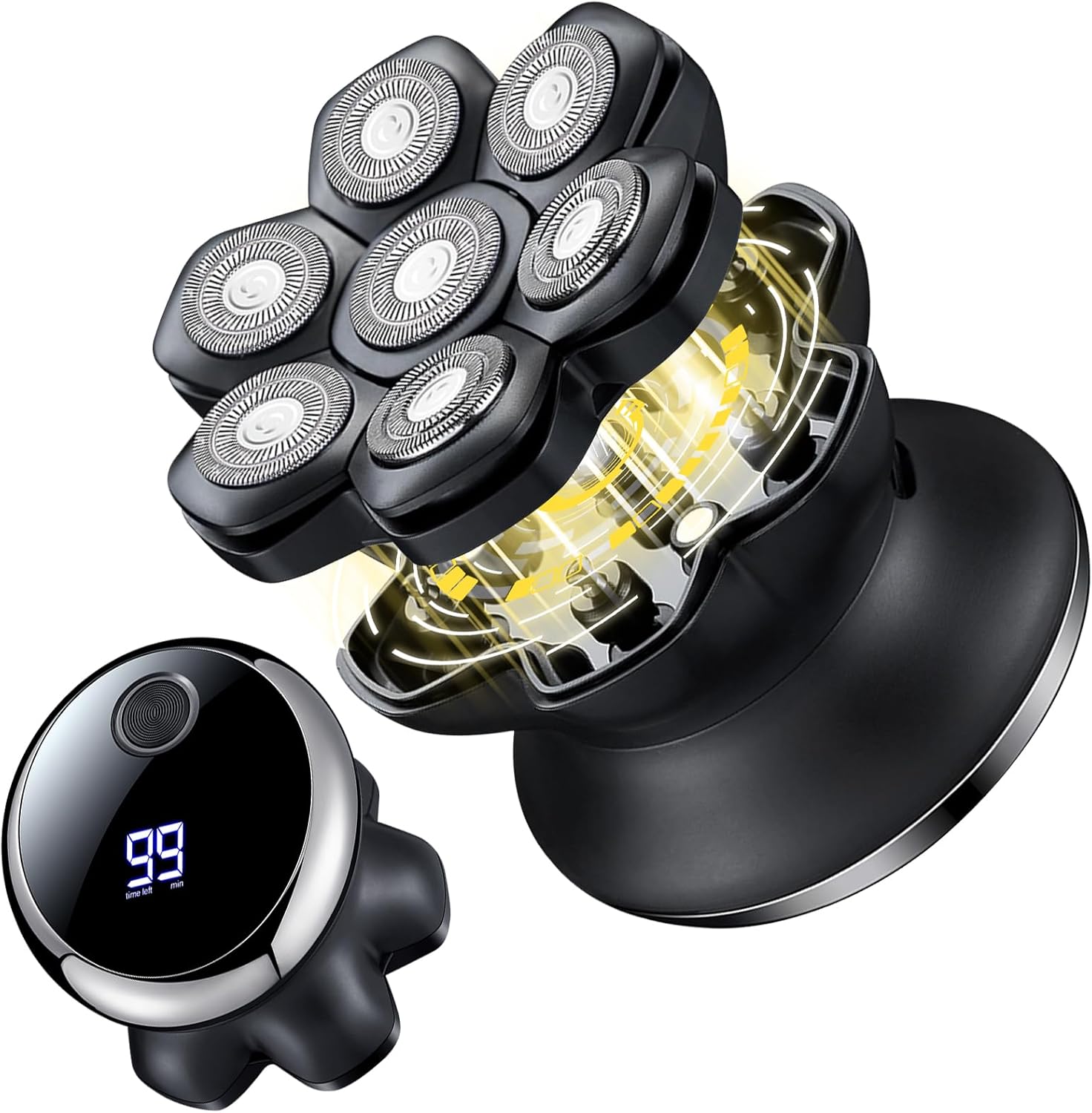 Yaskyly Head Shavers for Bald Men Electric Rotary Shaver with 7D Magnetic Head IPX7 Wet/Dry Mens Cordless Shaver Bald Razor with LED Display ＆ Travel Lock, Rechargeable Head Shavers for Men Gift