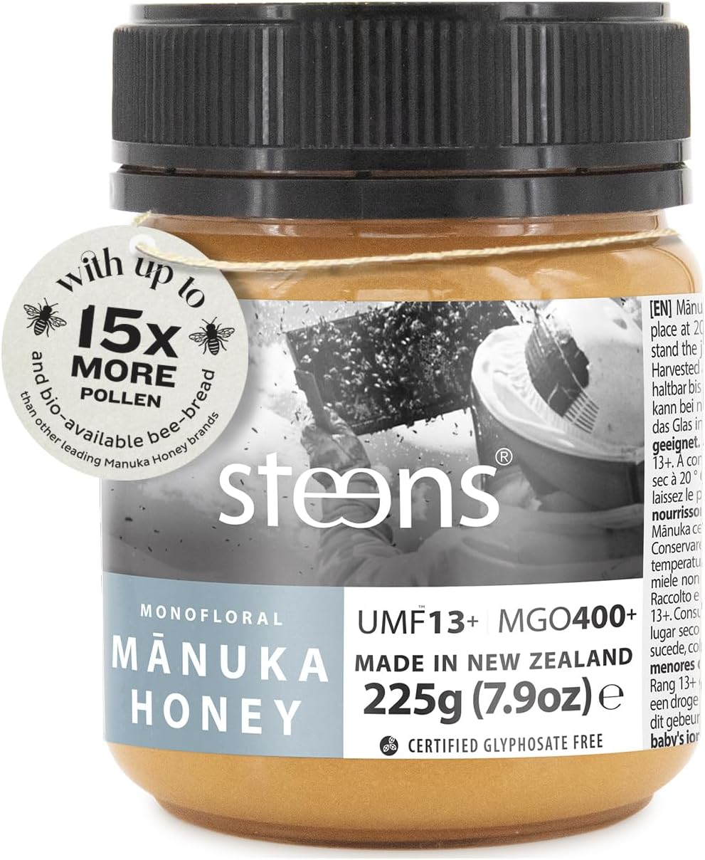 Steens Manuka Honey - MGO 400+ - Pure & Raw 100% Certified UMF 13+ Manuka Honey - Bottled and Sealed in New Zealand - 225g
