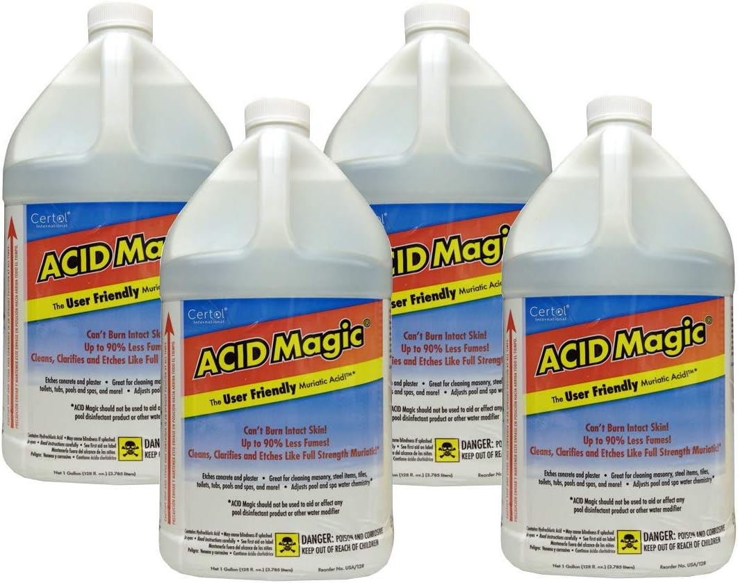 ACIDMagic Muriatic Replacement Acid for High-Efficiency Cleaning - Ideal for Pools and Concrete - 1-Gallon, 4-Pack Low Fume, Safe Handling - USA128-1
