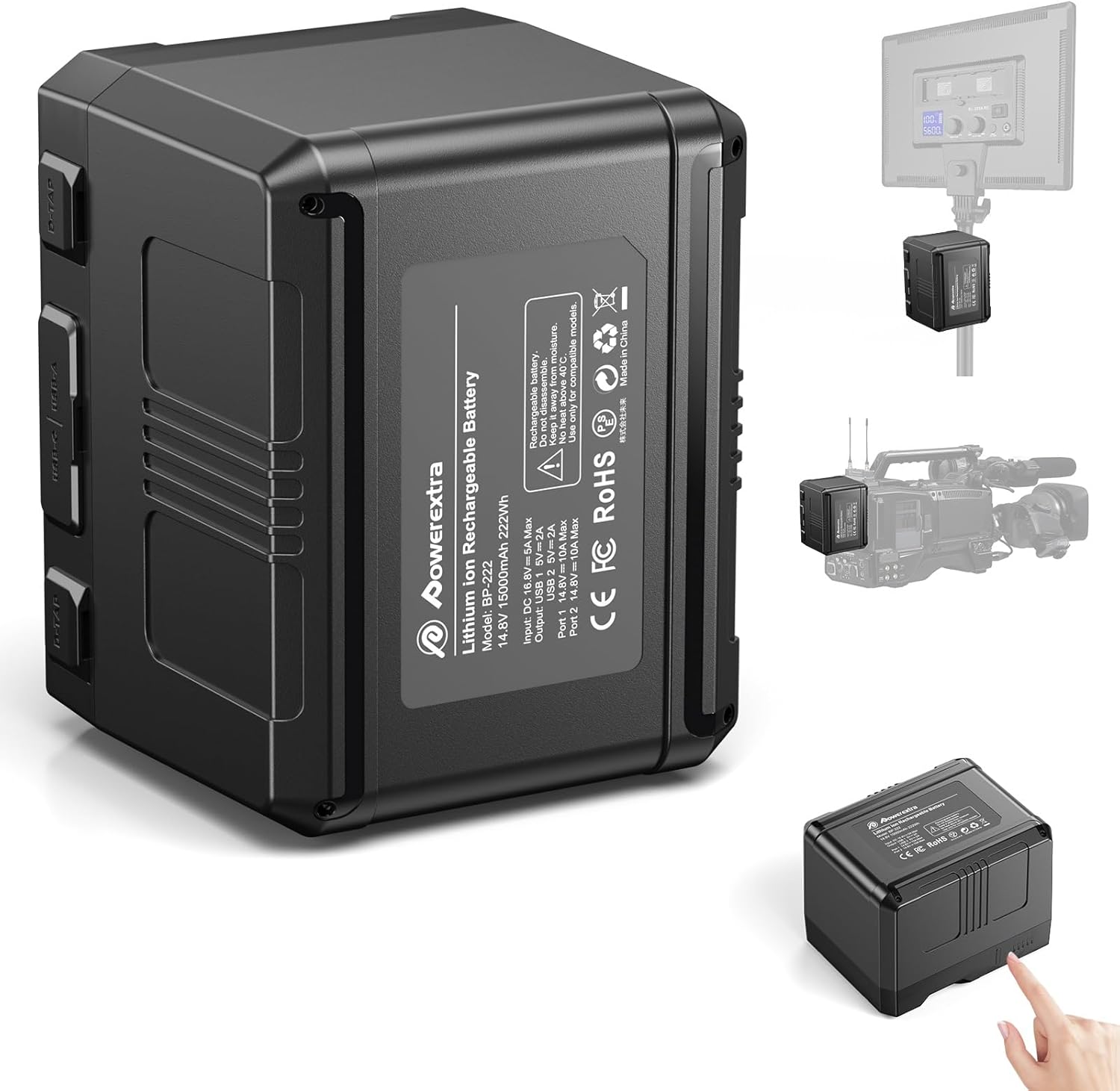 V-Mount/V-Lock Battery - 222Wh 14.8V 15000mAh Rechargeable Li-ion Battery for Broadcast Video Camcorder, Compatible with Sony HDCAM, XDCAM and Digital Cinema Cameras