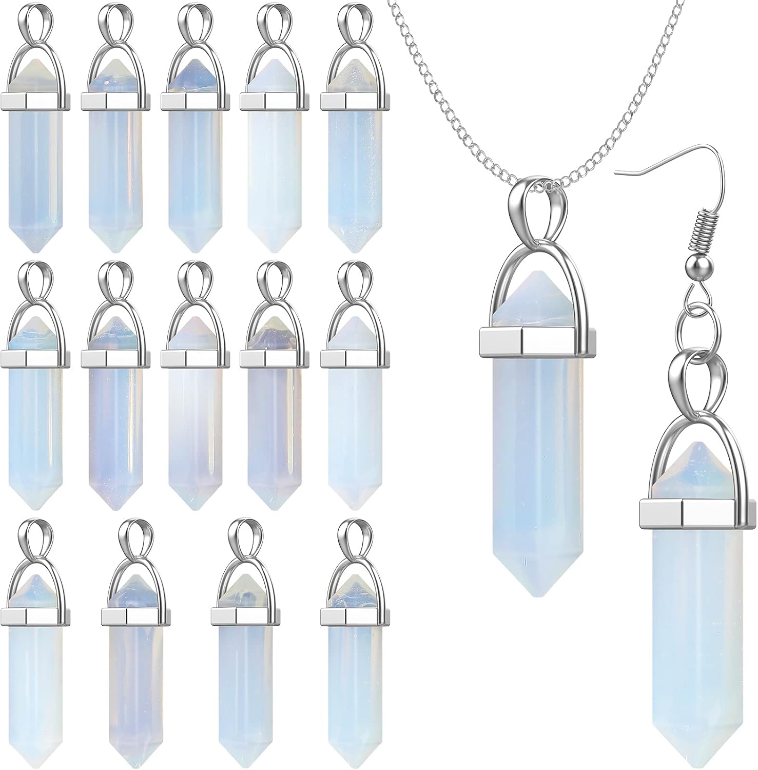 Hicarer 16 Pieces Hexagonal Bullet Shape Gemstone Pendants Crystal Necklaces Pendants Quartz Stone Natural Charms Healing Stone for Jewelry Making