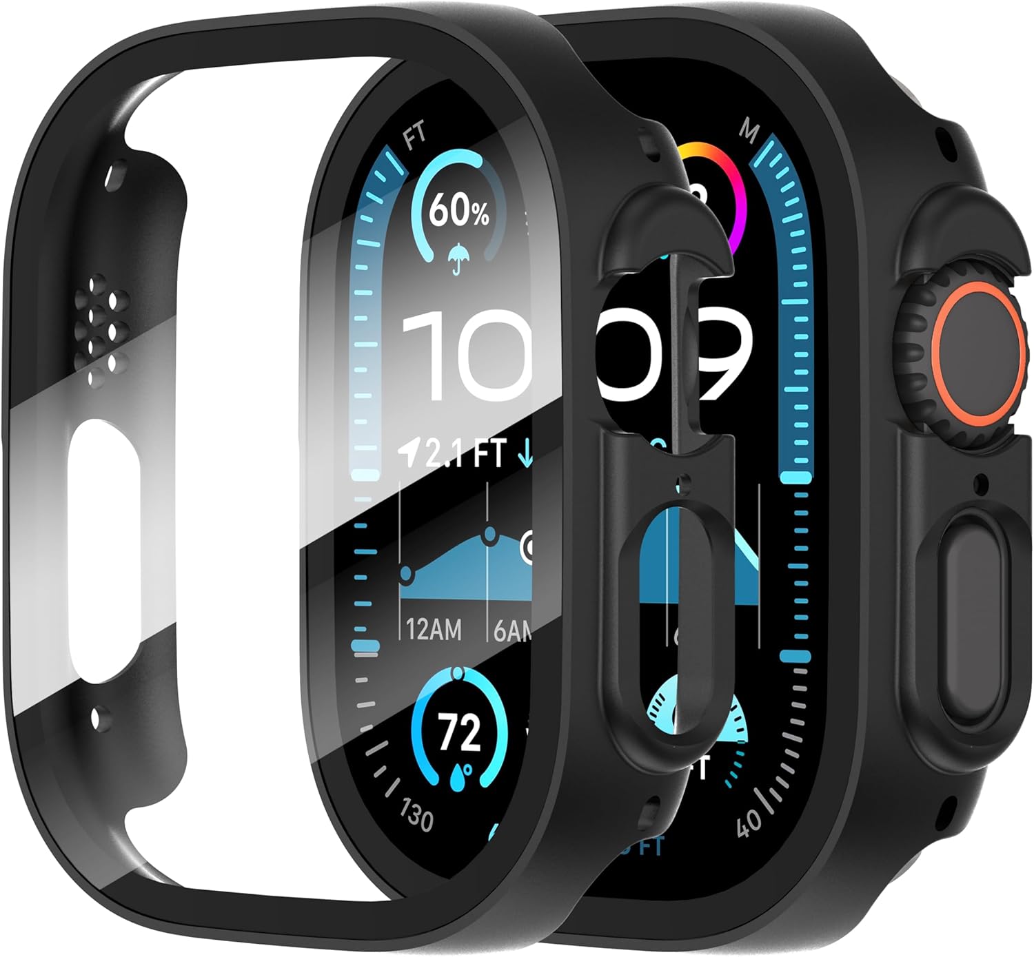 Diruite 2-Pack Screen Protector for Apple Watch Ultra/Ultra 2 49mm Tempered Glass Case,All Around Hard Matte PC Protective Cover,Black,49mm