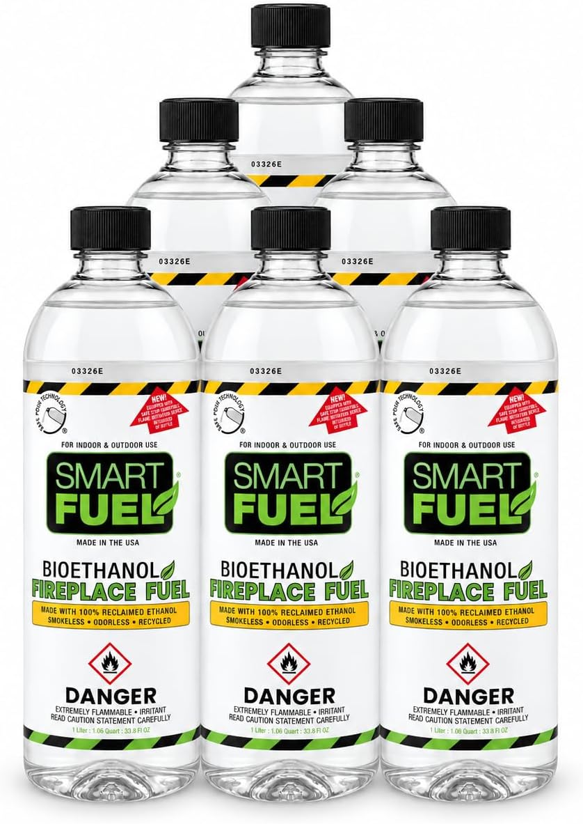 SmartFuel Bioethanol Fuel, Denatured Alcohol for Fire Pits, 1 L (Pack of 6)
