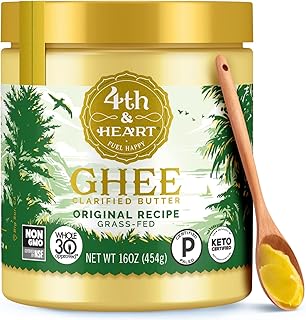 4th & Heart Original Grass-Fed Ghee, Clarified Butter, Keto, Pasture Raised, Lactose and Casein Free, Certified Paleo (16 Ounces)
