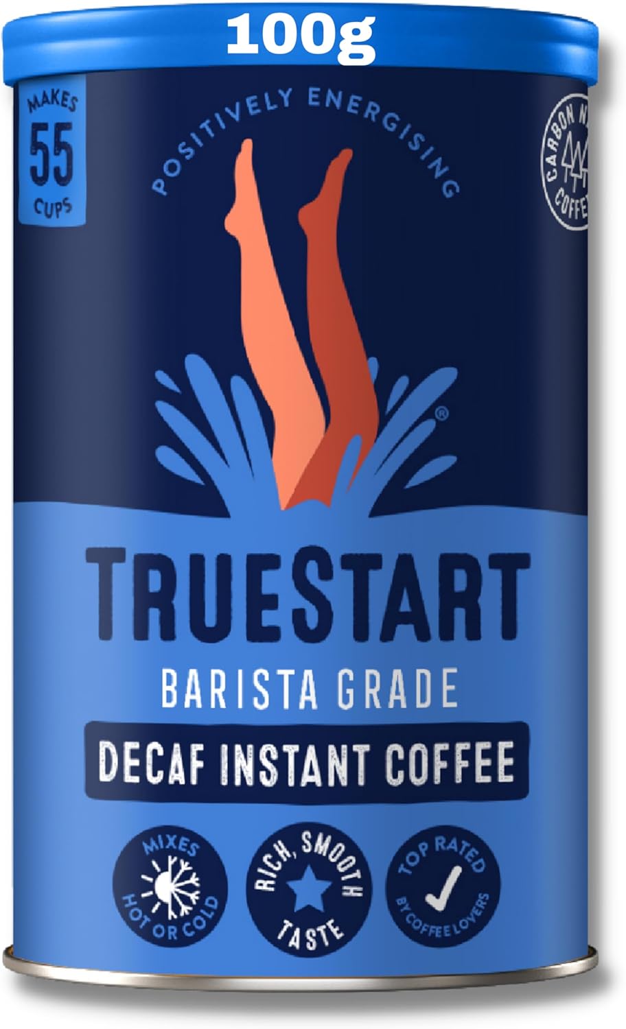 TrueStart Barista Grade DECAF Instant Coffee - 100g (55 Cups), Premium Freeze Dried, Smooth Rich Coffee Beans Roast, 100% Full Flavour