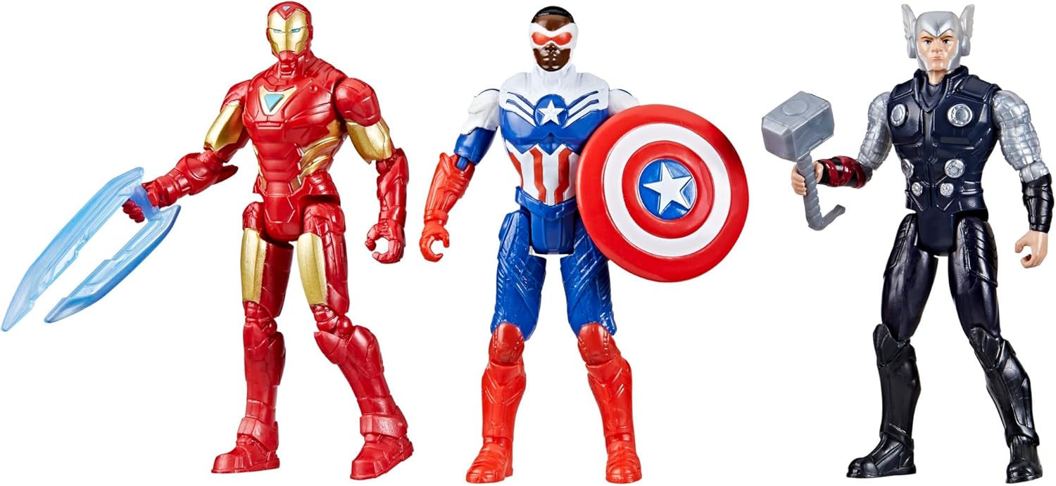 Marvel Avengers Epic Hero Series Team-Up Gift Pack, 4-Inch-Scale (10cm) Captain America, Thor, Iron Man Action Figures, Toys for Kids Ages 4 and Up