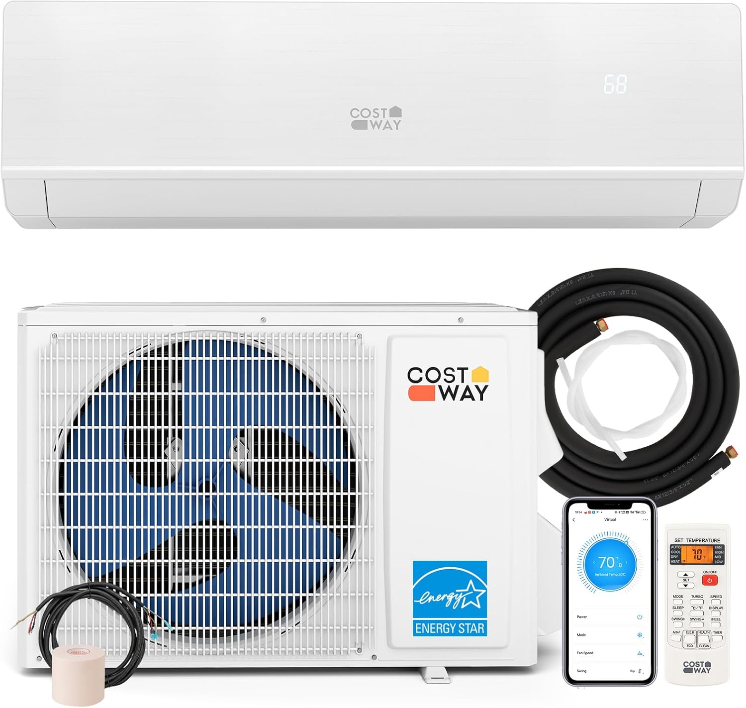 COSTWAY 12000 BTU Mini Split Air Conditioner & Heater, 115V WiFi Enabled 24 SEER2 Ductless Inverter AC Unit, Works w/Alexa, Cools Rooms Up to 750 Sq.Ft
