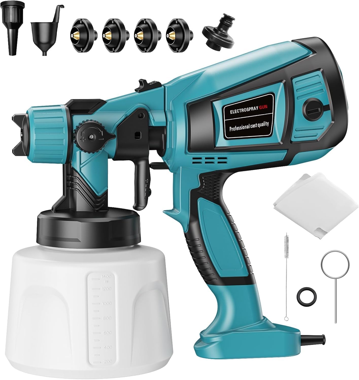 Paint Sprayer - 1000W HVLP Electric Spray Gun with 4 Nozzles and 3 Patterns & 1400ml High Capacity, Easy to Clean,for Furniture, House, Fence, Walls, Etc.