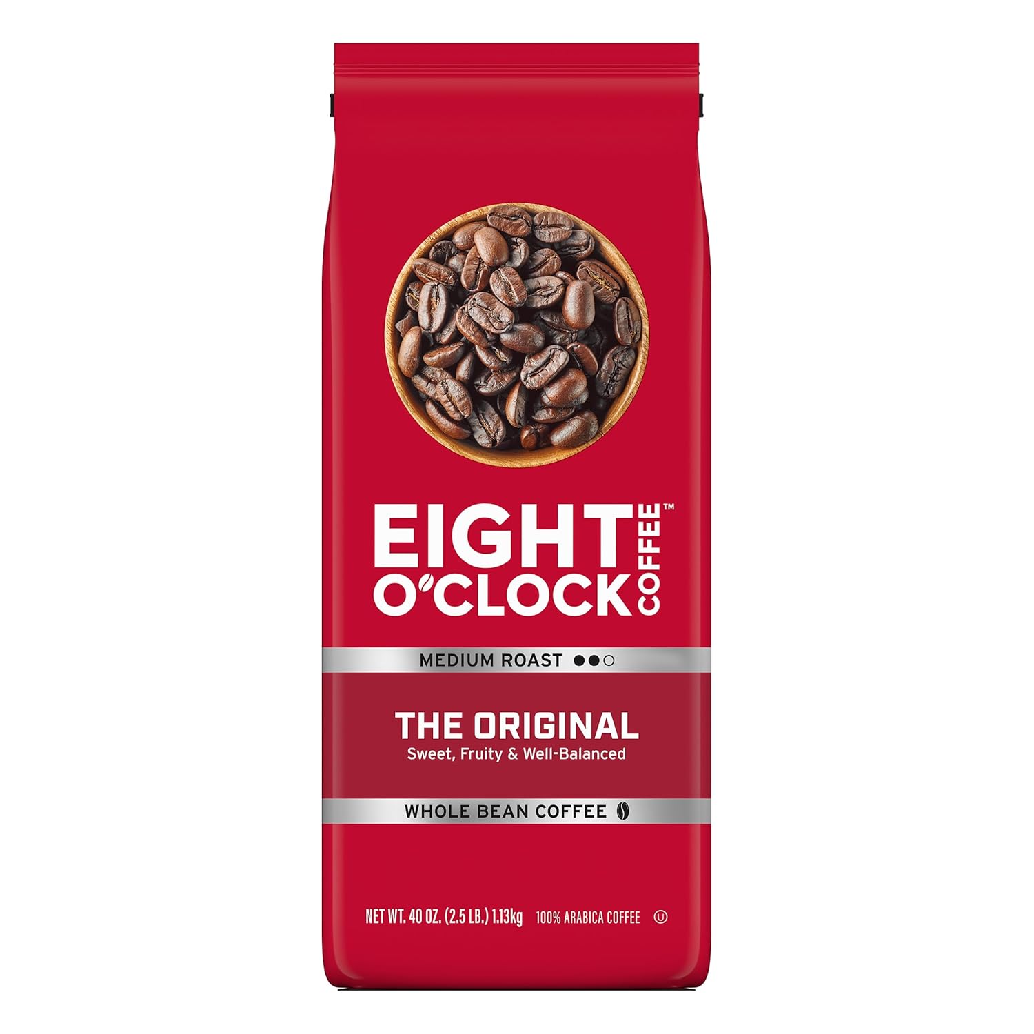 Eight O'Clock Coffee The Original Whole Bean Coffee, Medium Roast, 40 Ounce (Pack of 1) - Sweet, Fruity, Well Balanced
