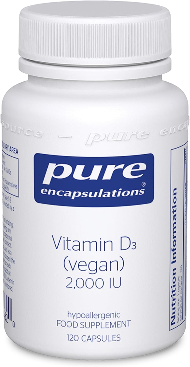 Pure Encapsulations Vitamin D3 2,000 IU (Vegan) - Hypoallergenic Vitamin D Supplement - Immune System, Bone and Muscle Function Support - 120 Vegan Capsules
