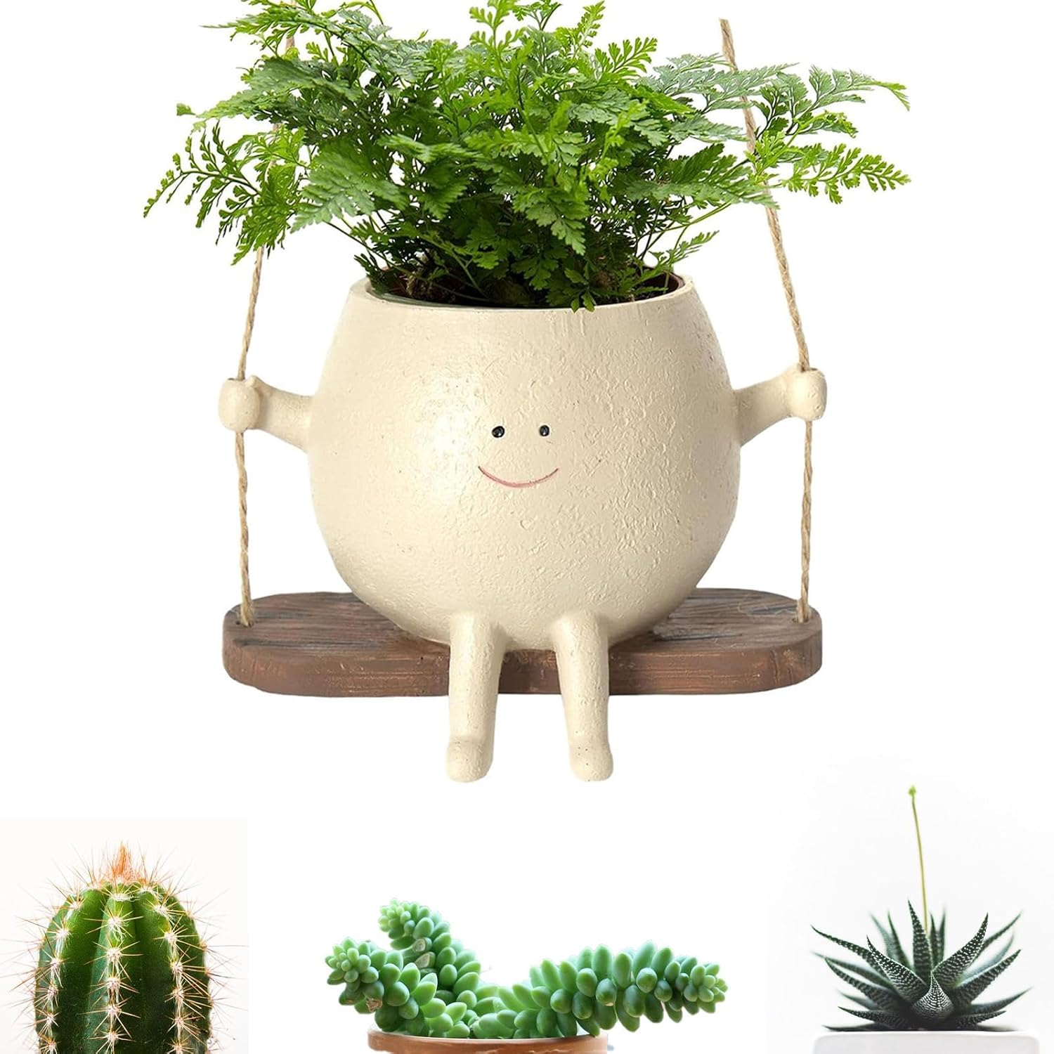 Nitoope Swing Face Planter Pot, Smile Face Hanging Plant Pot, Small Resin Flower Head Planters, Indoor Outdoor Hanging Flower Pots, Unique Succulent Planter