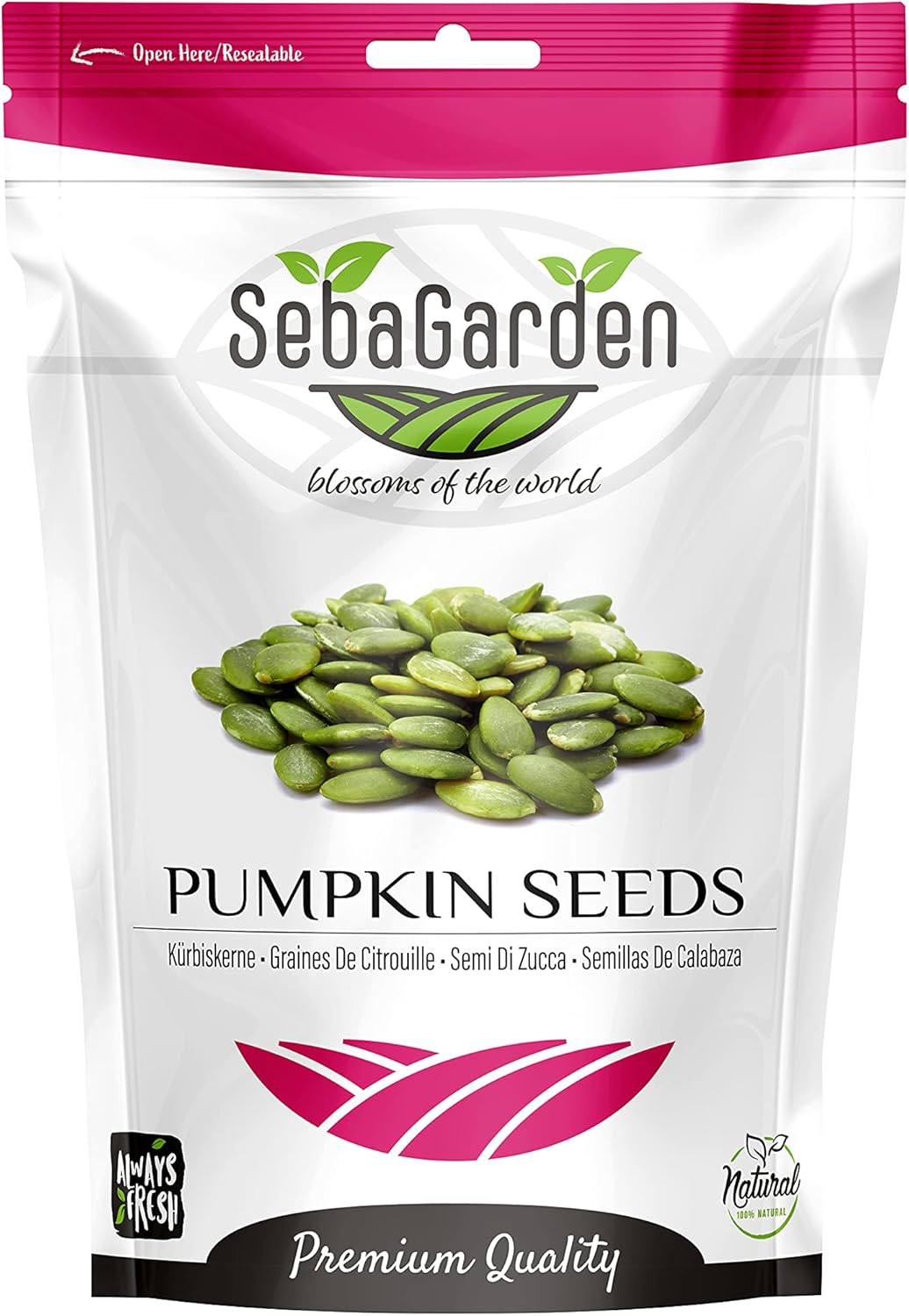 Seba Garden Pumpkin Seeds 1000g Pumpkin seeds Grade AA Raw Source of Protein GWS (Grown Without Shell), High Fiber Content, Source of Iron, Non GMO