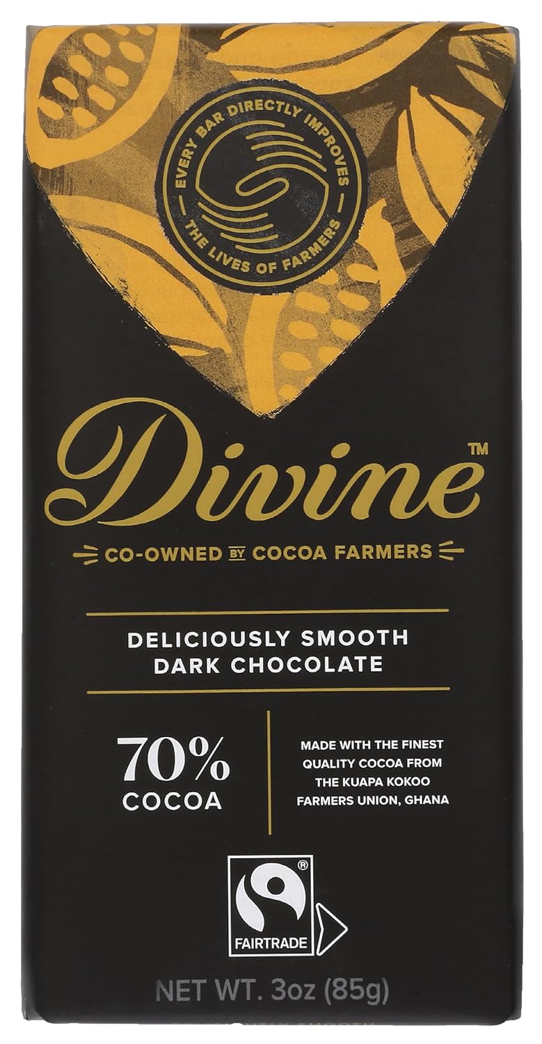 DIVINE CHOCOLATE Chocolate, 70% Deliciously Rich Dark Chocolate, 3 Oz