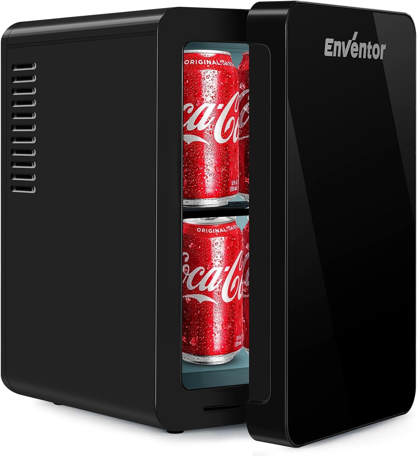 Enventor Mini Fridge 6 Litre, 8 Can Mini Fridges for Bedrooms, AC+12V DC Power Cooler & Warmer, Portable Small Fridge for Car, Travel, Home/Skincare, Makeup, Cosmetics/Drinks, Fruit, Food, Black