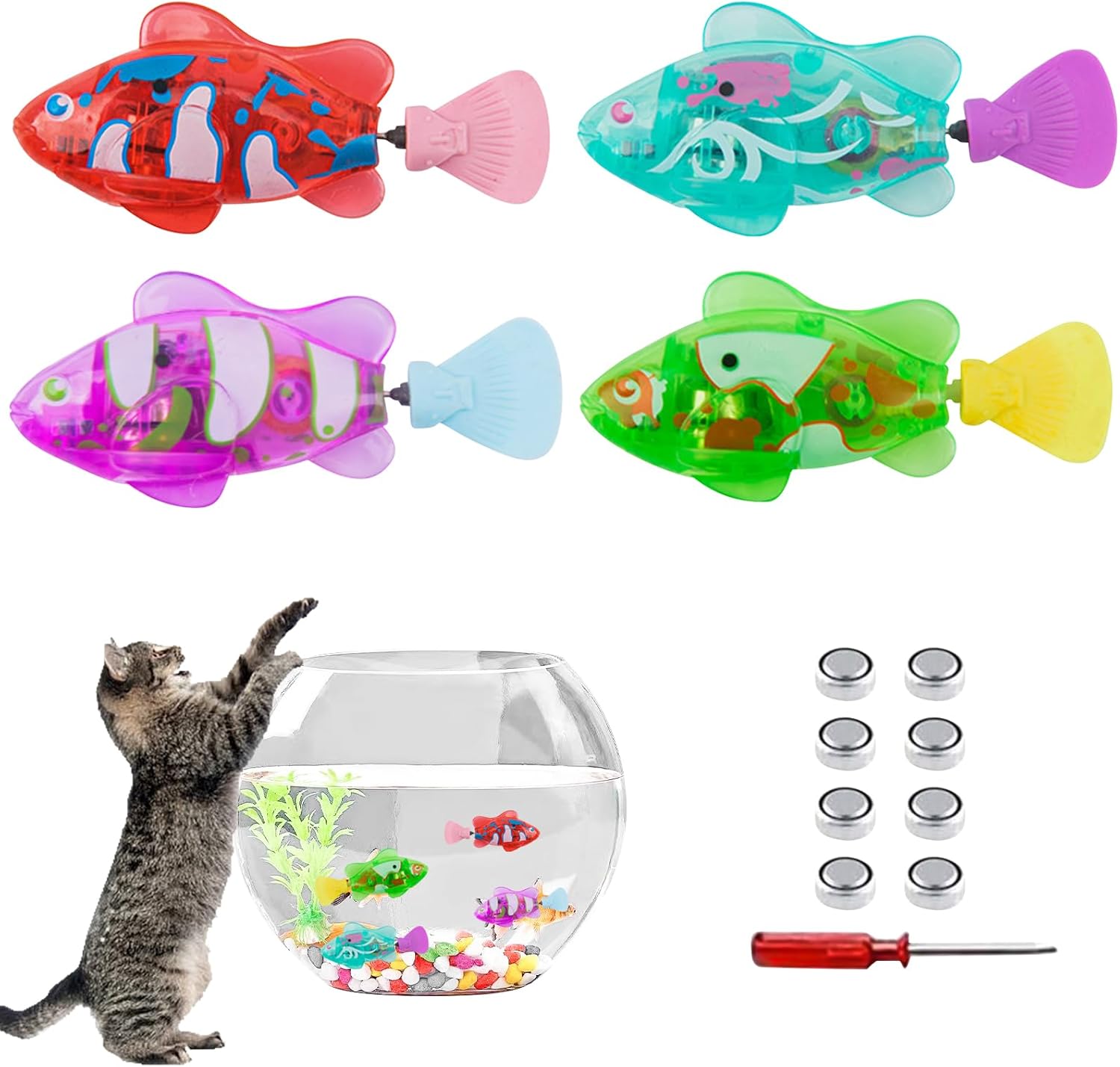 UptVin 4PCS Swimming Robot Fish Toy for Cats, Toy Fish, Robot Fish, Cat Interactive Pet Toy Electric Fish with LED Light, Toy Fish Swimming Pet Toy for Cats