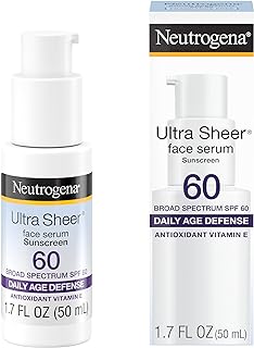 Neutrogena Ultra Sheer Moisturizing Face Serum with Vitamin E & SPF 60, All Day Facial Sunscreen Serum with Broad Spectrum UVA/UVB Protection, Fragrance-Free, Oxybenzone-Free, 1.7 Fl Oz