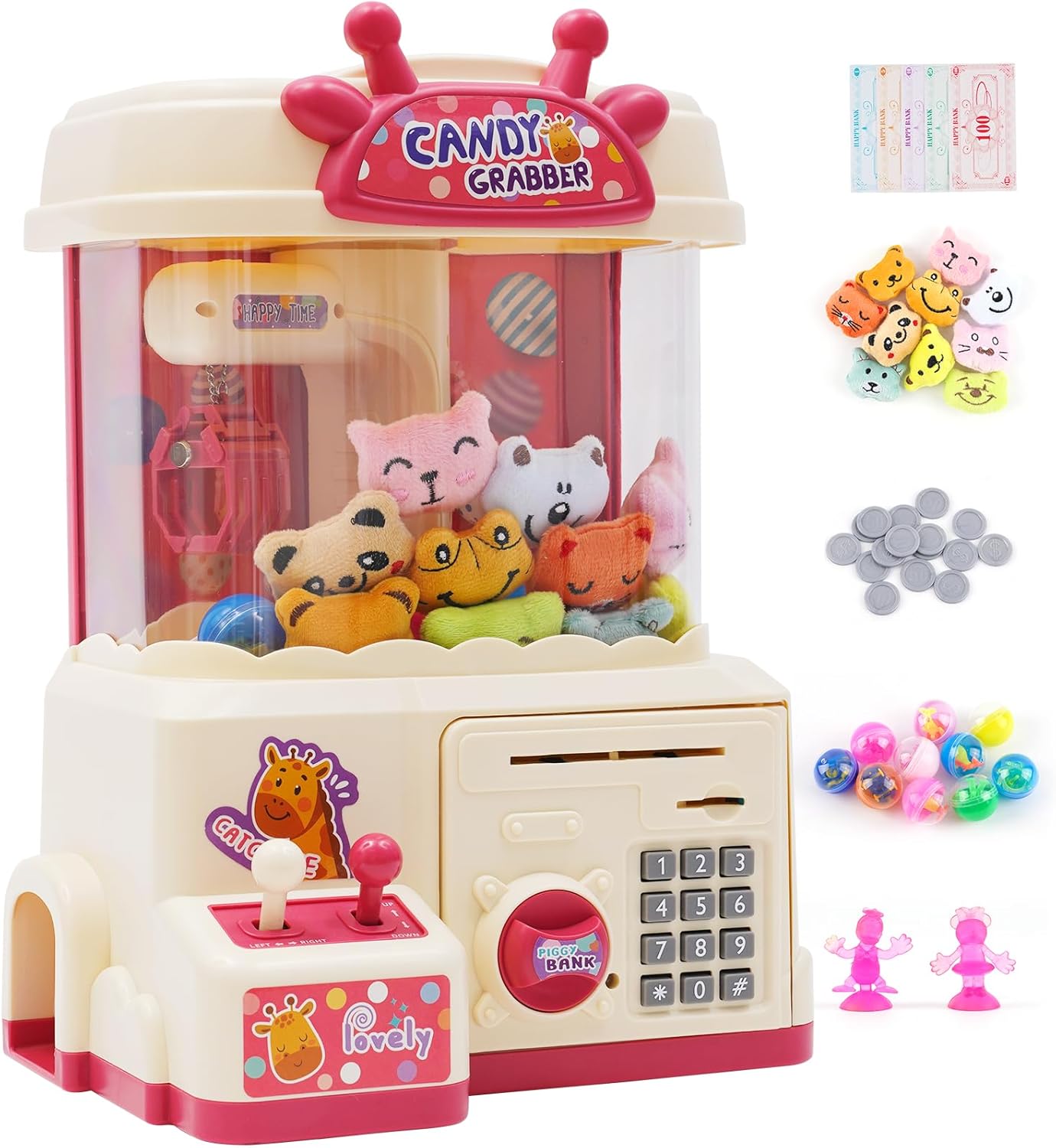 Mini Claw Machine, Arcade Game For Kids, 2-in-1 Electric Candy Grabber Machine with Piggy Bank, Vending Machine Toys Gifts for Kids