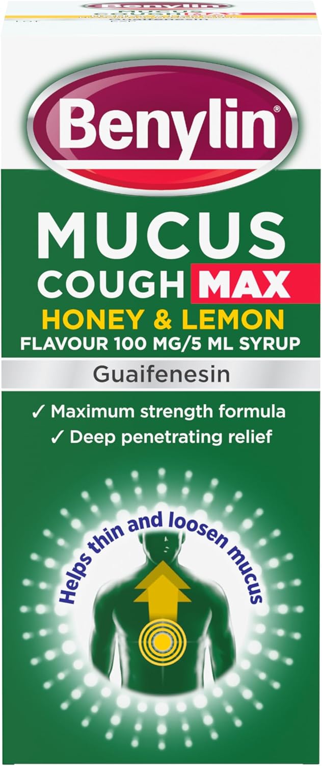 Benylin Mucus Cough Max - Honey and Lemon Flavour, Helps Reduce Cough Intensity from Day 1 - Cough Medicine for Adults - 100 mg/5 ml Syrup, 300 ml (Pack of 1)
