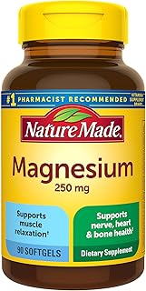 Nature Made Magnesium 250 mg, Magnesium Supplement for Muscle, Heart, Bone and Nerve Support, 90 Softgels, 90 Day Supply