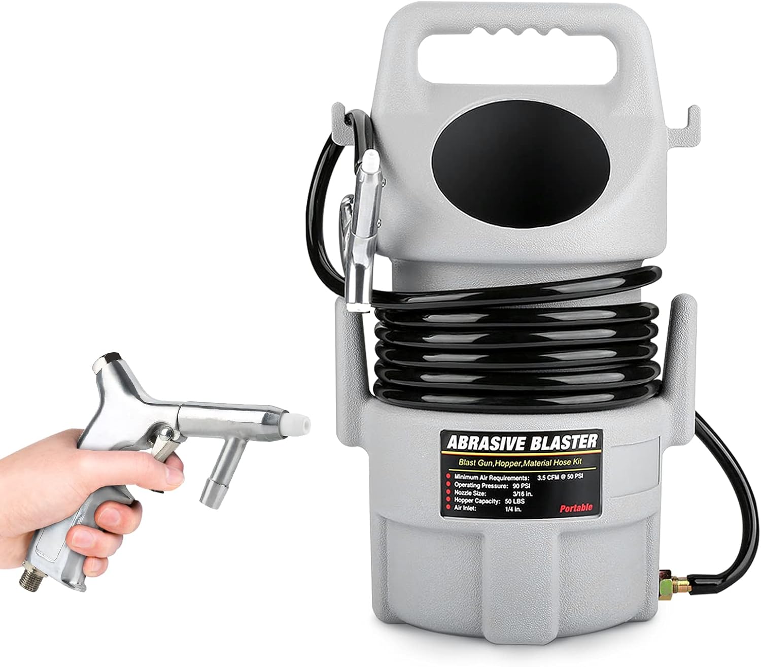 Sand Blasting Gun,120PSI Sandblasting Maschine Pneumatic Sand Blaster Kit with 15ft Hose and 50lb Hopper for Small and Medium Sized Sandblasting