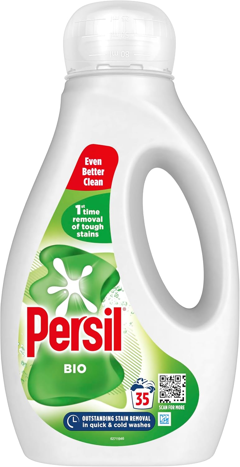 Persil Bio Laundry Washing Liquid Detergent 1st time removal of tough stains outstanding stain removal in quick & cold washes 35 washes (945 ml)