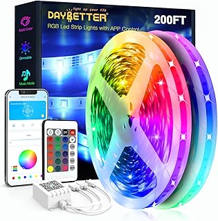 DAYBETTER Led Strip Lights 200 ft (2 Rolls of 100 ft) Ultra Long Smart Light Strips with App Voice Control Remote, RGB Music Sync Color Changing Lights for Bedroom, Kitchen, Party,Home Decoration