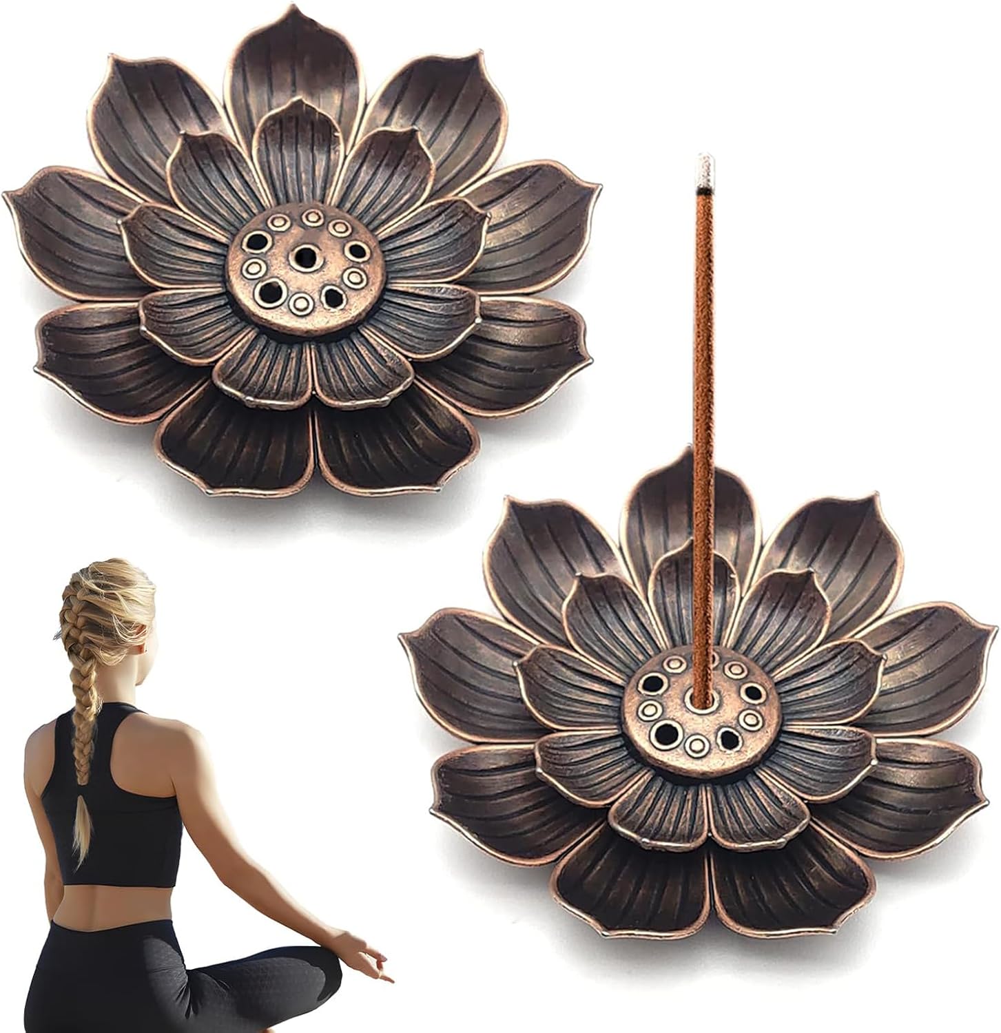 2PCS Lotus Incense Holder - Elegant Brass Burner for Incense Sticks and Cones, Stick Incense Burner for Home Office Yoga Meditation